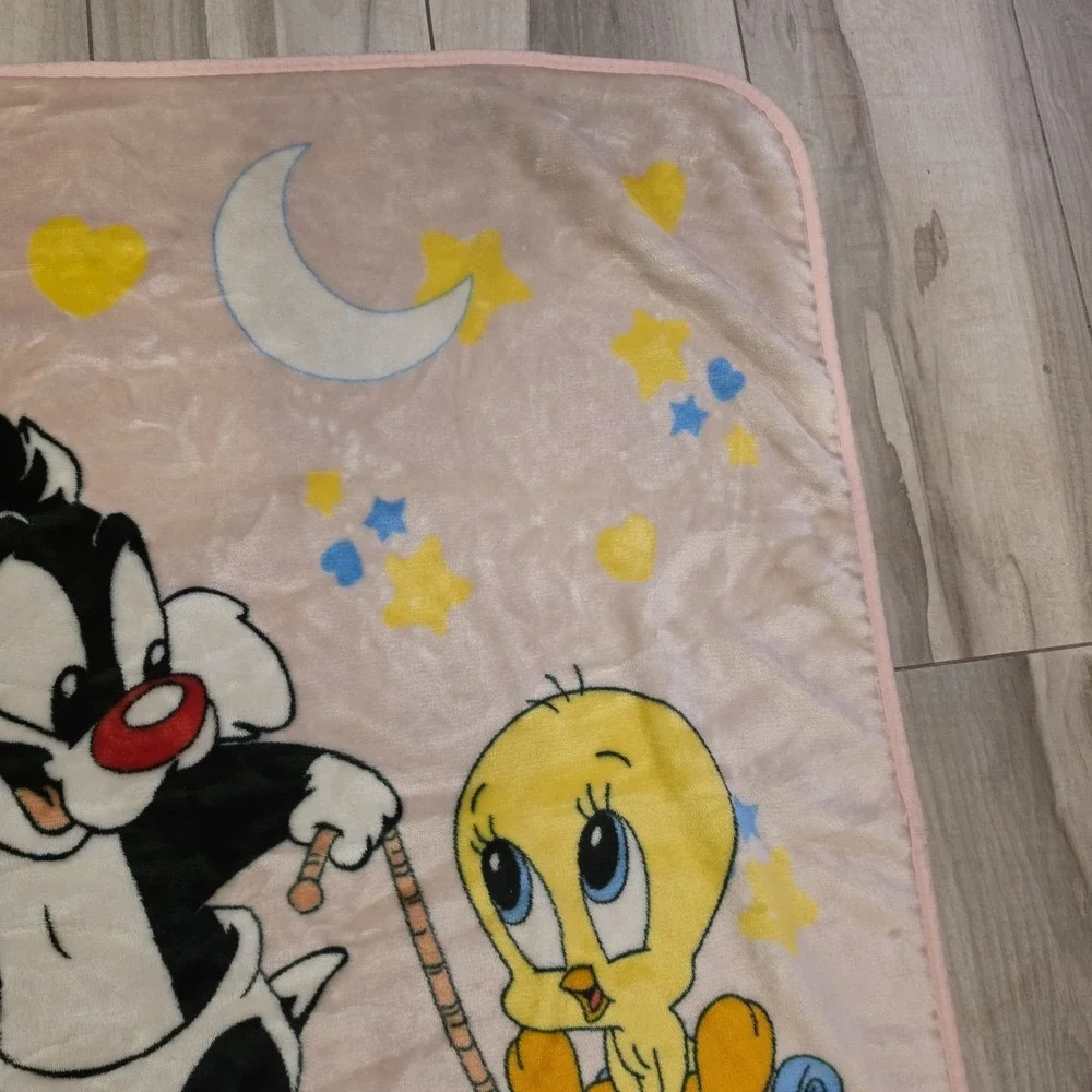 Vintage Baby Looney Tunes Sylvester Tweety Bird Minky Plush Crib Blanket 1999